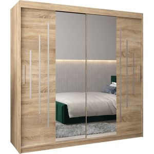 InspireMe - Kledingkast met 2 schuifdeuren, Modern-stijl, Een kledingkast met planken en een spiegel (BxHxD): 200x200x62 - MALTESE I 200 Sonoma Eik met 4 lades