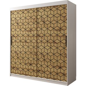 InspireMe - Kledingkast met 2 schuifdeuren, Modern-stijl, Een kledingkast met planken (BxHxD): 180x200x62 - GIPS T1 180 Wit Mat + Artisan Eik met 4 lades