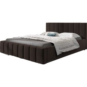 InspireME - Bed 01 - Gestoffeerd bed met Fluweel Beklede Tweepersoonsbed - 160x200 cm - Elegant en Comfortabel - Donkerbruin (TRINITY 8)
