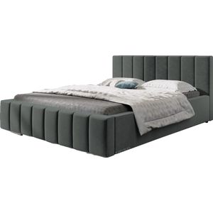 Tweepersoonsbed met fluwelen bekleding, met hoofdeinde, lattenbodem, bed voor volwassenen - BETT 01 - 160x200 - Donkergrijs (TRINITY 15)