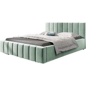 InspireME - Bed 01 - Gestoffeerd bed met Fluweel Beklede Tweepersoonsbed - 160x200 cm - Elegant en Comfortabel - Mintgroen (TRINITY 21)