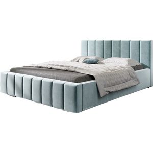 InspireME - Bed 01 - Gestoffeerd bed met Fluweel Beklede Tweepersoonsbed - 160x200 cm - Elegant en Comfortabel - Lichtblauw (TRINITY 22)