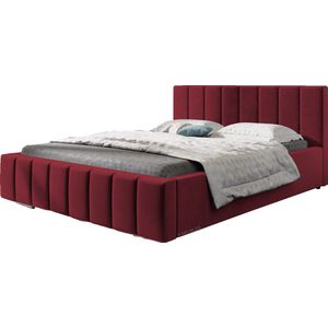 InspireME - Bed 01 - Gestoffeerd bed met Fluweel Beklede Tweepersoonsbed - 160x200 cm - Elegant en Comfortabel - Donkerrood (TRINITY 24)