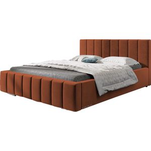 InspireME - Bed 01 - Gestoffeerd bed met Fluweel Beklede Tweepersoonsbed - 160x200 cm - Elegant en Comfortabel - Donker oranje (TRINITY 25)
