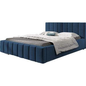 InspireME - Bed 01 - Gestoffeerd bed met Fluweel Beklede Tweepersoonsbed - 160x200 cm - Elegant en Comfortabel - Donkerblauw (TRINITY 31)
