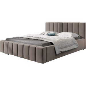 InspireME - Bed 01 - Gestoffeerd bed met Fluweel Beklede Tweepersoonsbed - 180x200 cm - Elegant en Comfortabel - Lichtgrijs (TRINITY 5)