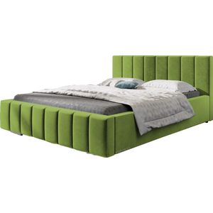 Tweepersoonsbed met fluwelen bekleding, met hoofdeinde, lattenbodem, bed voor volwassenen - BETT 01 - 180x200 - Groen (TRINITY 12)