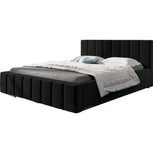 InspireME - Bed 01 - Gestoffeerd bed met Fluweel Beklede Tweepersoonsbed - 180x200 cm - Elegant en Comfortabel - Zwart (TRINITY 16)