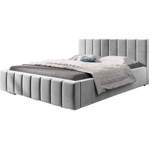 InspireME - Bed 01 - Gestoffeerd bed met Fluweel Beklede Tweepersoonsbed - 180x200 cm - Elegant en Comfortabel - Zilver (TRINITY 32)