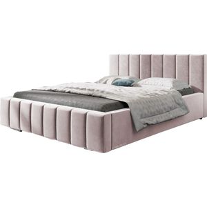 InspireME - Bed 01 - Gestoffeerd bed met Fluweel Beklede Tweepersoonsbed - 140x200 cm - Elegant en Comfortabel - Lichtroze (TRINITY 19)
