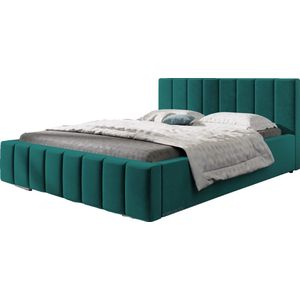 InspireME - Bed 01 - Gestoffeerd bed met Fluweel Beklede Tweepersoonsbed - 140x200 cm - Elegant en Comfortabel - Oceaanblauw (TRINITY 29)