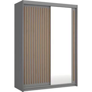 Schuifwandkast met decoratieve lamellen en spiegel IMPERIAL 150 - Grijs + Bruin