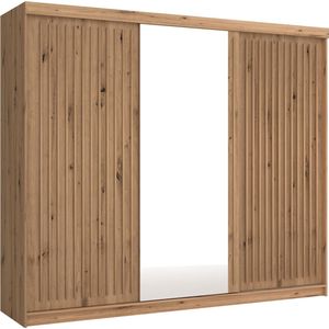 Schuifwandkast met decoratieve lamellen en spiegel IMPERIAL 250 - Bruin + Bruin