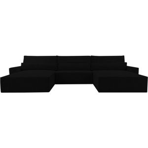 InspireME - Denver U - Hoekbank - Luxe Comfort en Functionaliteit - 410 x 85 cm - Slaapfunctie met Ruim Bed - Slijtvaste Stof - DENVER U - Poso 135 Zwart