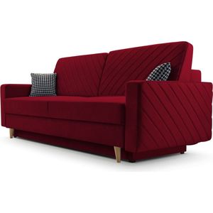 3-zitsbank van Velvet voor woonkamer, slaapbank, sofa met slaapfunctie en opbergruimte, moderne bank, 3-zits - 230x100x80 - Slaapbank CALIFORNIA - Wijnrood (Kronos 02)