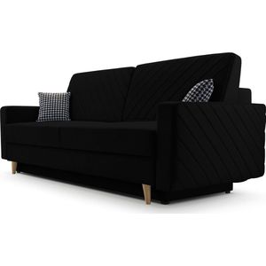 3-zitsbank van Velvet voor woonkamer, slaapbank, sofa met slaapfunctie en opbergruimte, moderne bank, 3-zits - 230x100x80 - Slaapbank CALIFORNIA - Zwart (Kronos 07)