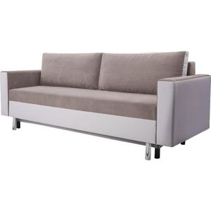 Slaapbank, opbergruimte voor beddengoed, woonkamer, lounge, slaapbank, woonkamer meubels - MONACO Slaapbank (Donker Beige + Wit - Stip 15 + Zacht 17)