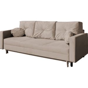 Sofa met slaapfunctie en bedlade, sofa voor de woonkamer, slaapbank met lattenbodem, bankstel, gestoffeerde sofa, woonkamerlandschap met bedfunctie - MILANO (Beige - Trinity 03)