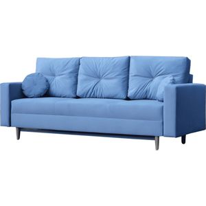 Sofa met slaapfunctie en bedlade, sofa voor de woonkamer, bedbank met springveer, bankstel, gestoffeerde sofa woonkamer met bedfunctie - MILANO (Blauw - Trinity 21)