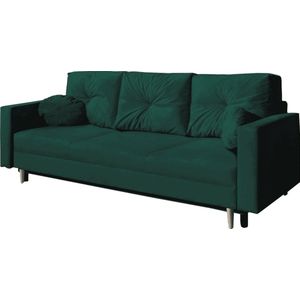 Sofa met slaapfunctie en bedlade, sofa voor de woonkamer, slaapbank met springveer, bankstel, gestoffeerde sofa woonkamer met bedfunctie - MILANO (Groen - Trinity 28)
