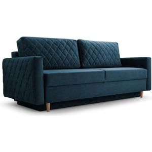Slaapbank, sofa met slaapfunctie en opbergruimte, 3-zitsbank van Velvet voor woonkamer, moderne bank, 3-zits, uittrekbaar, met opbergbox - 215x100x94 cm NOLEN (Donkerblauw - NOEL 16)
