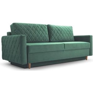 Slaapbank, sofa met slaapfunctie en opbergruimte, 3-zitsbank van Velvet voor woonkamer, moderne bank, 3-zits, uittrekbaar, met opbergbox - 215x100x94 cm NOLEN (Groen- NOEL 9)