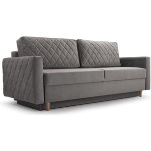 Slaapbank, sofa met slaapfunctie en opbergruimte, 3-zitsbank van Velvet voor woonkamer, moderne bank, 3-zits, uittrekbaar, met opbergbox - 215x100x94 cm NOLEN (Lichtgrijs - NOEL 26)