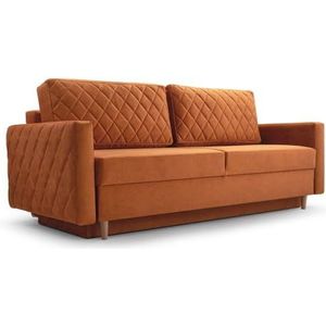 Slaapbank, sofa met slaapfunctie en opbergruimte, 3-zitsbank van Velvet voor woonkamer, moderne bank, 3-zits, uittrekbaar, met opbergbox - 215x100x94 cm NOLEN (Oranje - NOEL 12)