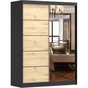 E-meubles - Kleiderschrank mit Spiegel Schwebetürenschrank 2-türig Schrank mit Einlegeböden und Kleiderstange Schiebtüren Schlafzimmer