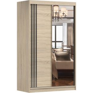 Kleider Kleiderschrank mit Spiegel Schwebetürenschrank 2-türig Schrank mit Einlegeböden und Kleiderstange Schiebtüren Schlafzimmer Wohnzimmerschrank
