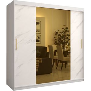 Zweefdeurkast met spiegel Kledingkast met 3 schuifdeuren Garderobekast slaapkamerkast Kledingstang met planken (LxHxP): 200x200x62 cm - Denlo T1 (Wit, 200)