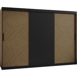 Zweefdeurkast Kledingkast met 3 schuifdeuren Garderobekast slaapkamerkast Kledingstang met planken (LxHxP): 250x250x60 cm - Zali (Zwart, 250) met lades