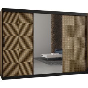 Zweefdeurkast met spiegel Kledingkast met 3 schuifdeuren Garderobekast slaapkamerkast Kledingstang met planken (LxHxP): 250x200x60 cm - Zali II (Zwart, 250) met lades