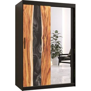 Zweefdeurkast met spiegel Kledingkast met 3 schuifdeuren Garderobekast slaapkamerkast Kledingstang met planken (LxHxP): 120x200x60 cm - Natural II (Zwart, 120)