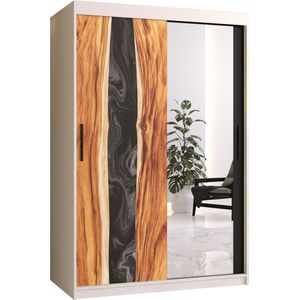 Zweefdeurkast met spiegel Kledingkast met 3 schuifdeuren Garderobekast slaapkamerkast Kledingstang met planken (LxHxP): 120x200x60 cm - Natural II (Wit, 120)