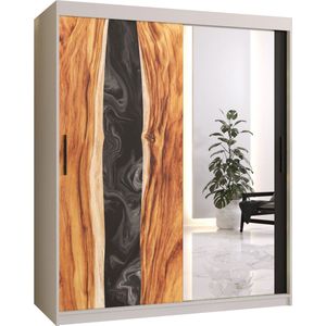 Zweefdeurkast met spiegel Kledingkast met 3 schuifdeuren Garderobekast slaapkamerkast Kledingstang met planken (LxHxP): 150x200x60 cm - Natural II (Wit, 150) met lades