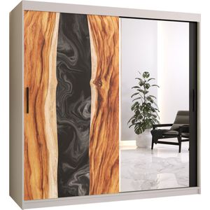 Zweefdeurkast met spiegel Kledingkast met 3 schuifdeuren Garderobekast slaapkamerkast Kledingstang met planken (LxHxP): 180x200x60 cm - Natural II (Wit, 180) met lades