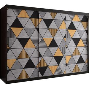 Zweefdeurkast Kledingkast met 3 schuifdeuren Garderobekast slaapkamerkast Kledingstang met planken (LxHxP): 250x200x60 cm - Gara I (Zwart, 250)