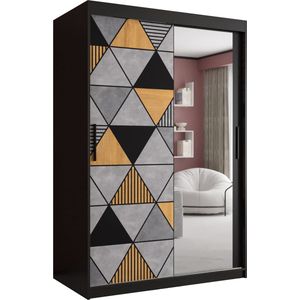 Zweefdeurkast met spiegel Kledingkast met 2 schuifdeuren Garderobekast slaapkamerkast Kledingstang met planken (LxHxP): 120x200x60 cm - Gara II (Zwart, 120) met lades