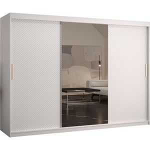 Zweefdeurkast met spiegel Kledingkast met 3 schuifdeuren Garderobekast slaapkamerkast Kledingstang met planken (LxHxP): 250x200x62 cm - Rikid J2 (Wit, 250)