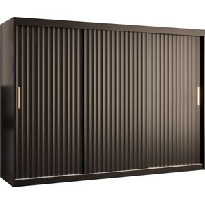 Zweefdeurkast Kledingkast met 3 schuifdeuren Garderobekast slaapkamerkast Kledingstang met planken (LxHxP): 250x200x62 cm - Rikid W1 (Zwart, 250)