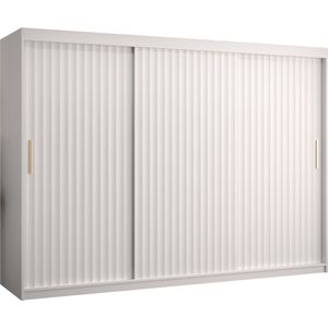 Zweefdeurkast Kledingkast met 3 schuifdeuren Garderobekast slaapkamerkast Kledingstang met planken (LxHxP): 250x200x62 cm - Rikid W1 (Wit, 250) met lades