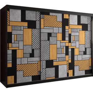 Zweefdeurkast Kledingkast met 3 schuifdeuren Garderobekast slaapkamerkast Kledingstang met planken (LxHxP): 250x200x60 cm - Varus I (Zwart, 250)