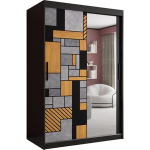 Zweefdeurkast met spiegel Kledingkast met 2 schuifdeuren Garderobekast slaapkamerkast Kledingstang met planken (LxHxP): 120x200x60 cm - Varus II (Zwart, 120) met lades