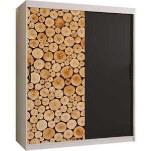 Zweefdeurkast Kledingkast met 2 schuifdeuren Garderobekast slaapkamerkast Kledingstang met planken (LxHxP): 150x200x60 cm - Senna (Wit, 150) met lades