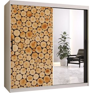 Zweefdeurkast met spiegel Kledingkast met 3 schuifdeuren Garderobekast slaapkamerkast Kledingstang met planken (LxHxP): 150x200x60 cm - Senna II (Wit, 150) met lades