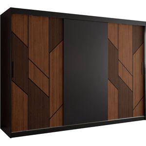 Zweefdeurkast Kledingkast met 3 schuifdeuren Garderobekast slaapkamerkast Kledingstang met planken (LxHxP): 250x250x60 cm - Seiran (Zwart, 250)