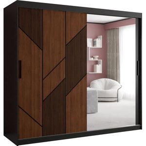 Zweefdeurkast met spiegel Kledingkast met 2 schuifdeuren Garderobekast slaapkamerkast Kledingstang met planken (LxHxP): 200x200x60 cm - Seiran II (Zwart, 200)