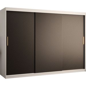 Zweefdeurkast Kledingkast met 3 schuifdeuren Garderobekast slaapkamerkast Kledingstang met planken (LxHxP): 250x200x62 cm - Rikid J1 (Wit + Zwart, 250)