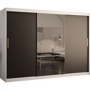 Zweefdeurkast met spiegel Kledingkast met 3 schuifdeuren Garderobekast slaapkamerkast Kledingstang met planken (LxHxP): 250x200x62 cm - Rikid J2 (Wit + Zwart, 250)